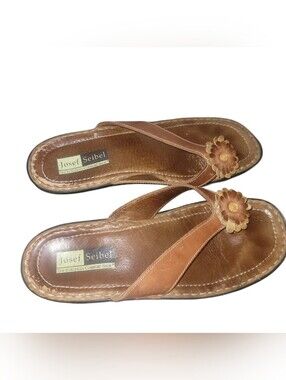 Josef Seibel Women's Brown Leather Floral Thong Sandals Size 39